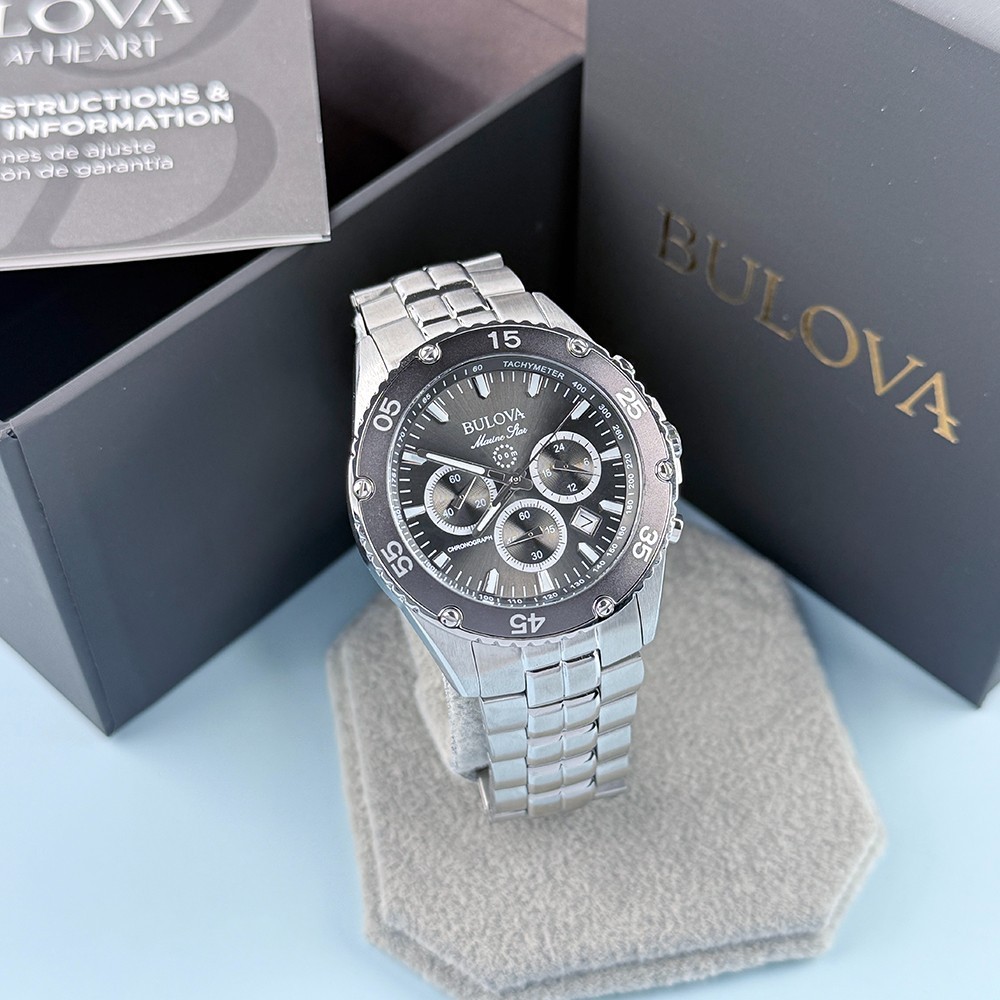 Men’s Bulova 98B401 Marine Star Chronograph Black Dial Quartz Watch 41.5mm