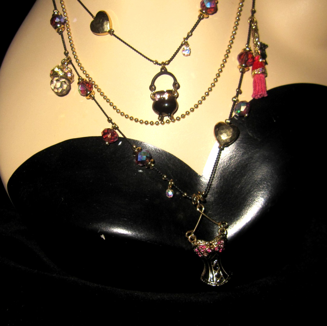 BETSEY JOHNSON ENCHANTED FOREST CAULDRON BUSTIER AND BLING 3 LAYER NECKLACE