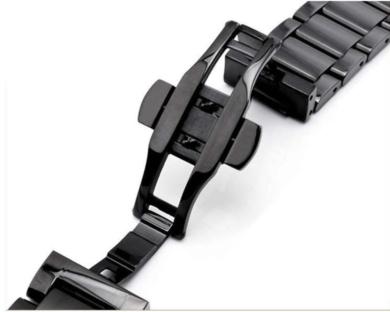 Black Steel Metal Polished Bracelet Replacement Watch Band Butterfly Clasp #5011