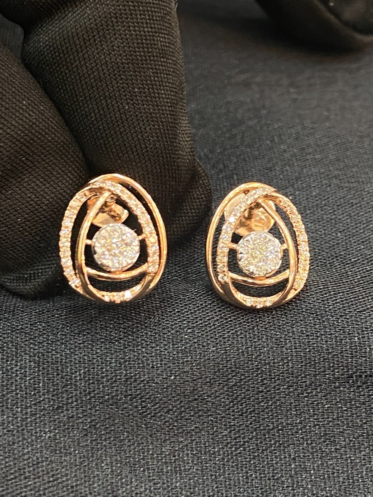 Pave 0.45 Cts Round Brilliant Cut Natural Diamonds Stud Earrings 14K Rose Gold