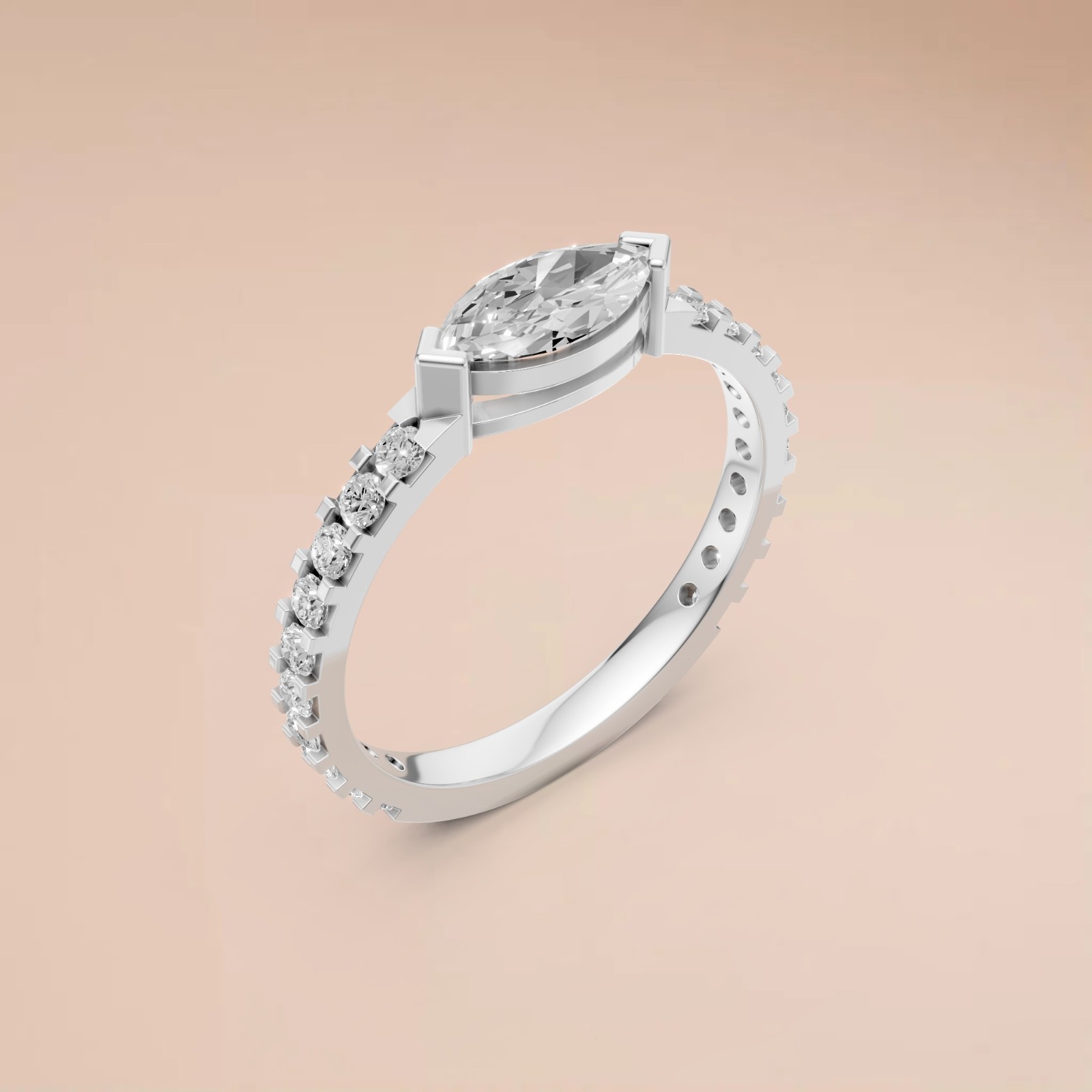 0.82 CTW Marquise Lab Diamond Engagement Ring Hidden Halo Promise Ring
