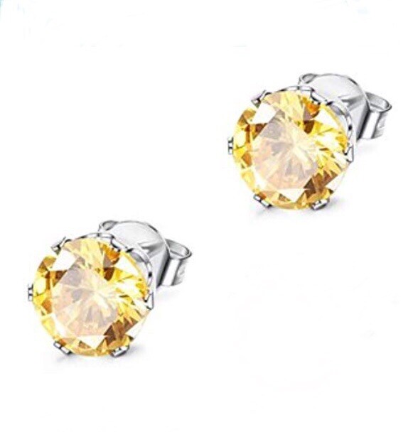 3mm CZ Stud Earrings, Yellow Topaz November Birthstone, Hypo Stainless Steel 316