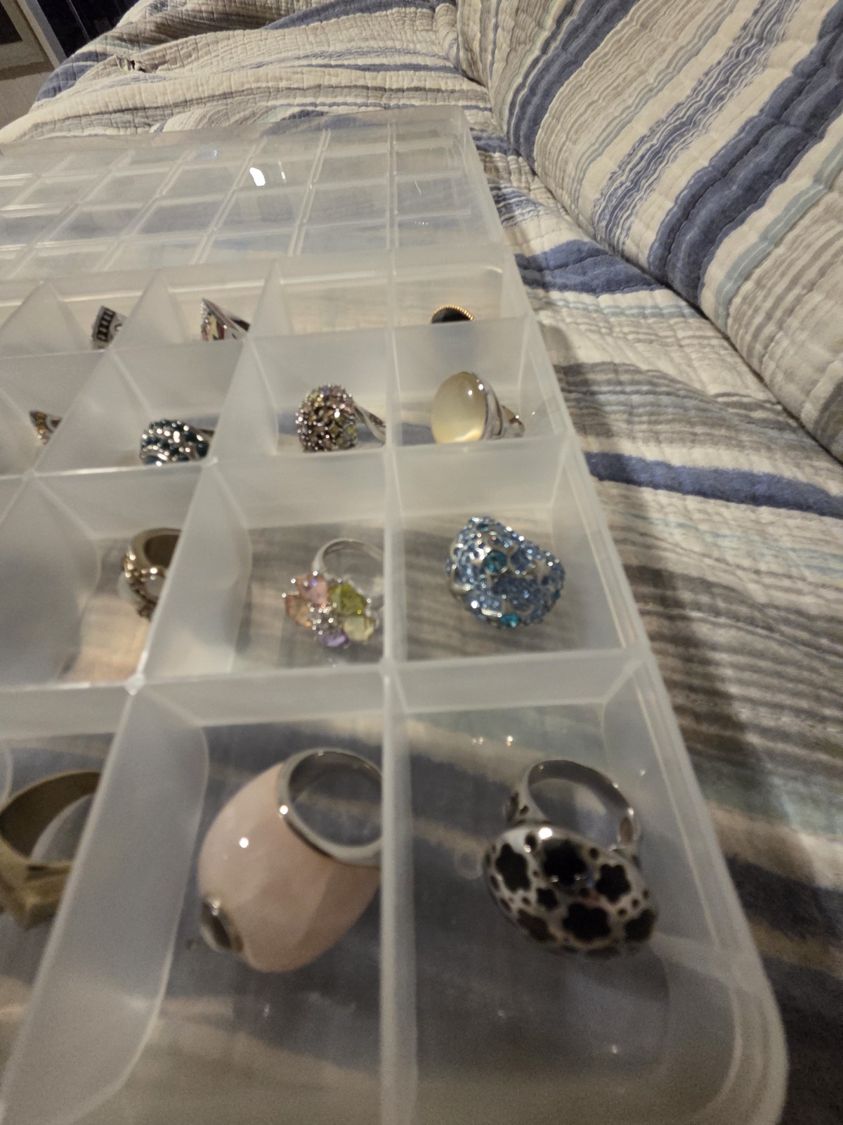 28 Pc Estate Costume Ring Lot Chunky Statement Chico’s Cannes 18K HGE w/ Tray