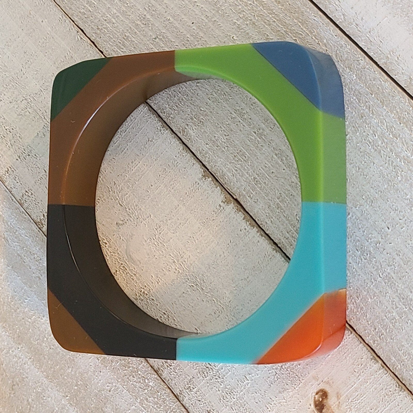 Vintage Lucite Square Bangle Bracelet Multicolor Acrylic