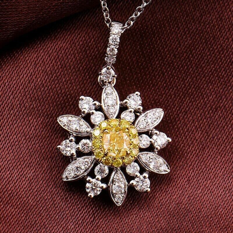 3Ct Cushion Simulated Citrine Women’s Flower Shape Pendant 14k White Gold Plated