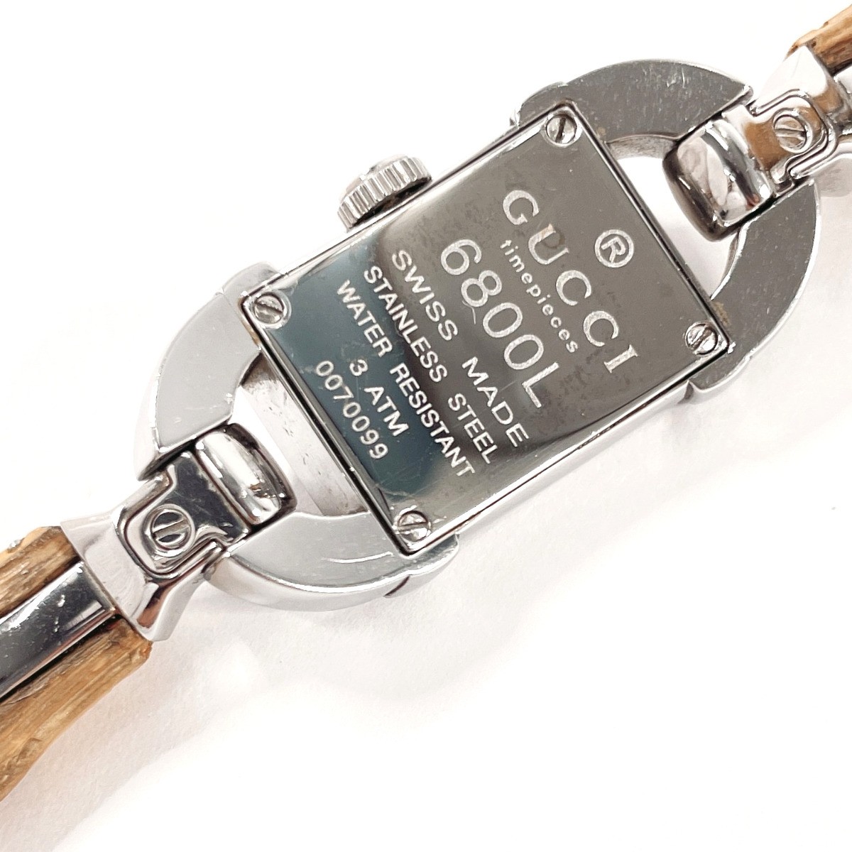 Gucci Watch 6800L Bamboo Bangle Watch Stainless Steel Silver / Brown Quartz