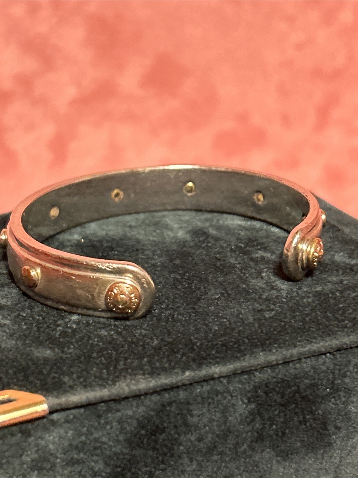 Henri Bendel Screw Cuff Bracelet Silvertone w/ Goldtone Screws