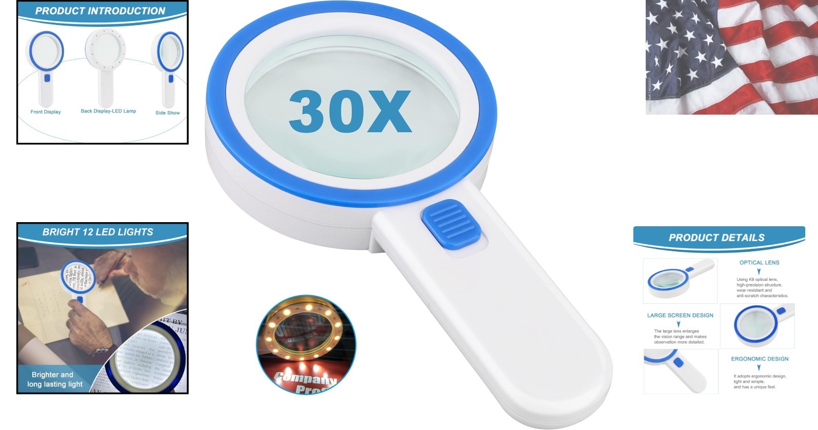 Handheld Magnifier with Double Glass Lens & 3X Magnification – Ideal for Reading