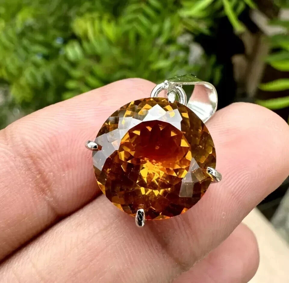 27 CT Natural Ceylon Orange Sapphire Round Cut Agl Certified Gem Pendant