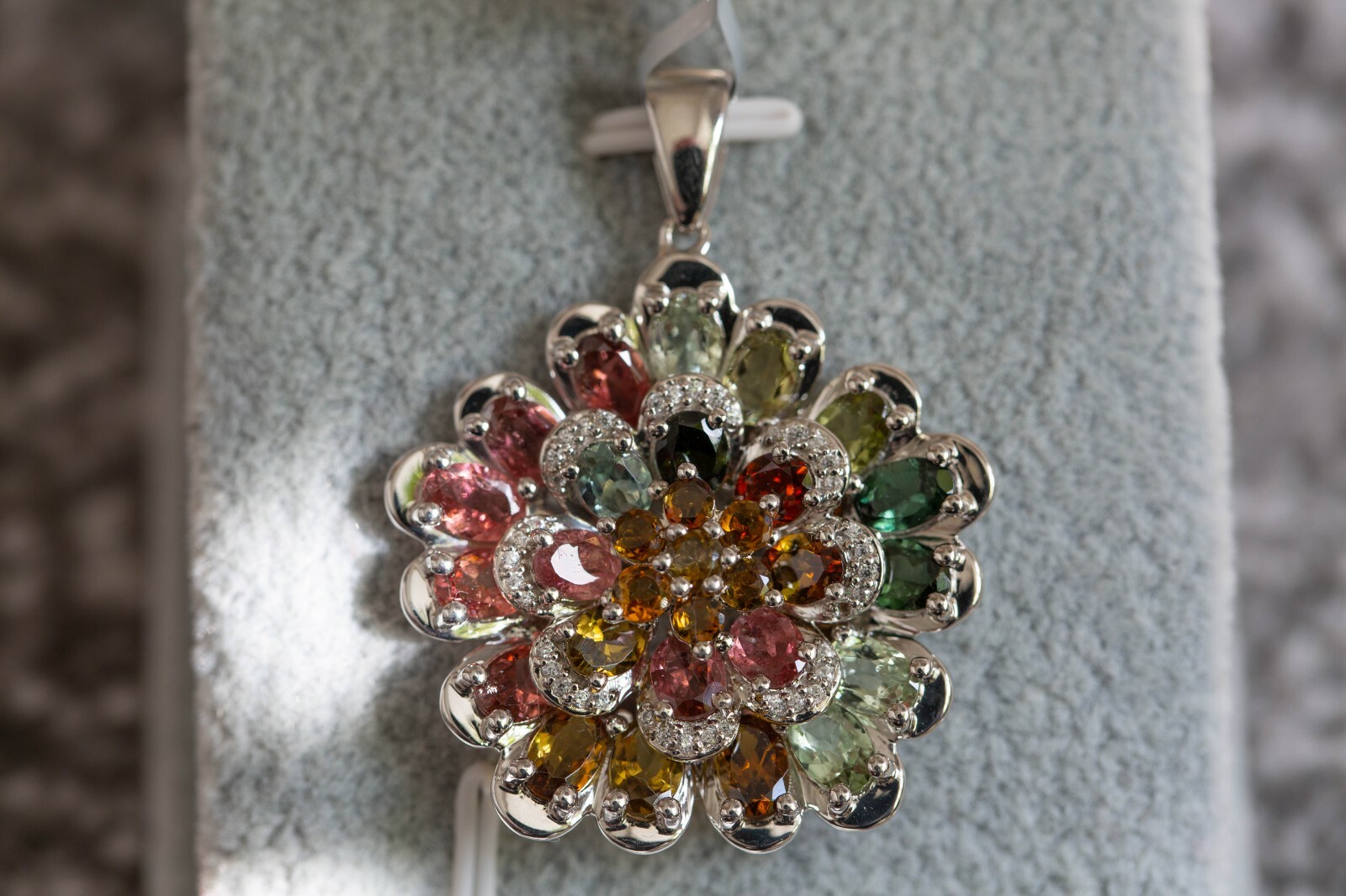 Rainbow Tourmaline & White Zircon Sterling Silver Pendant only
