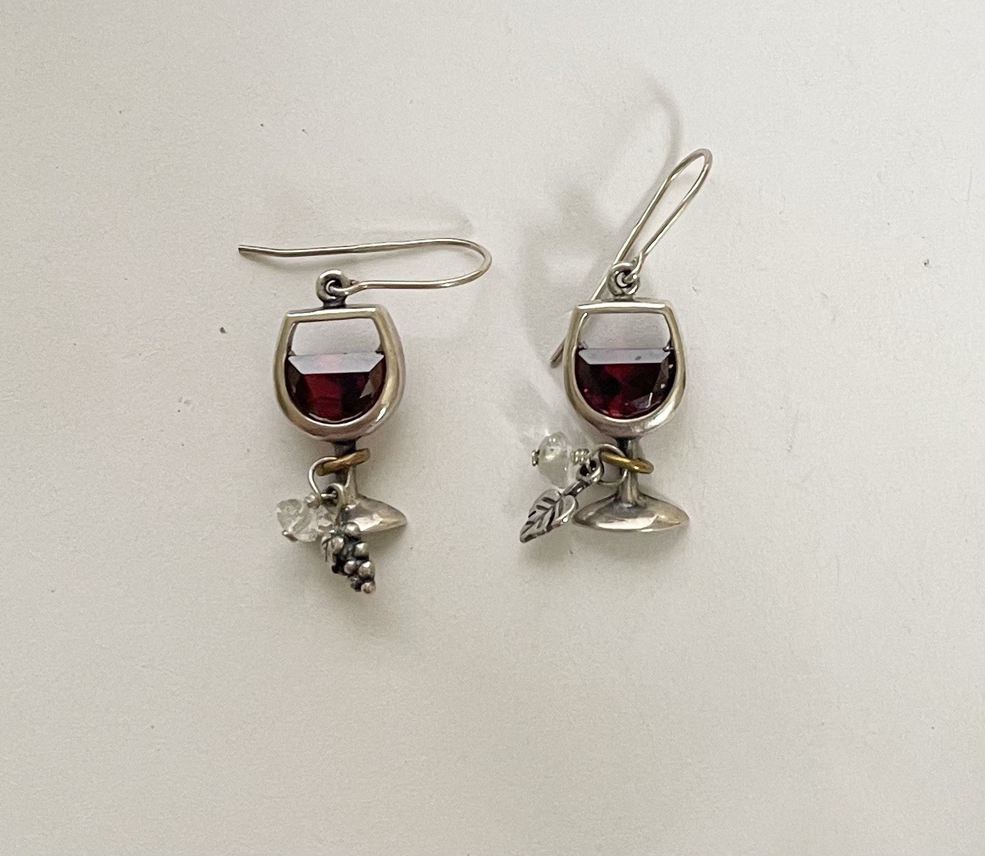 Silpada Sterling Silver Red Wine Glass Charms Dangle Earrings. (465)