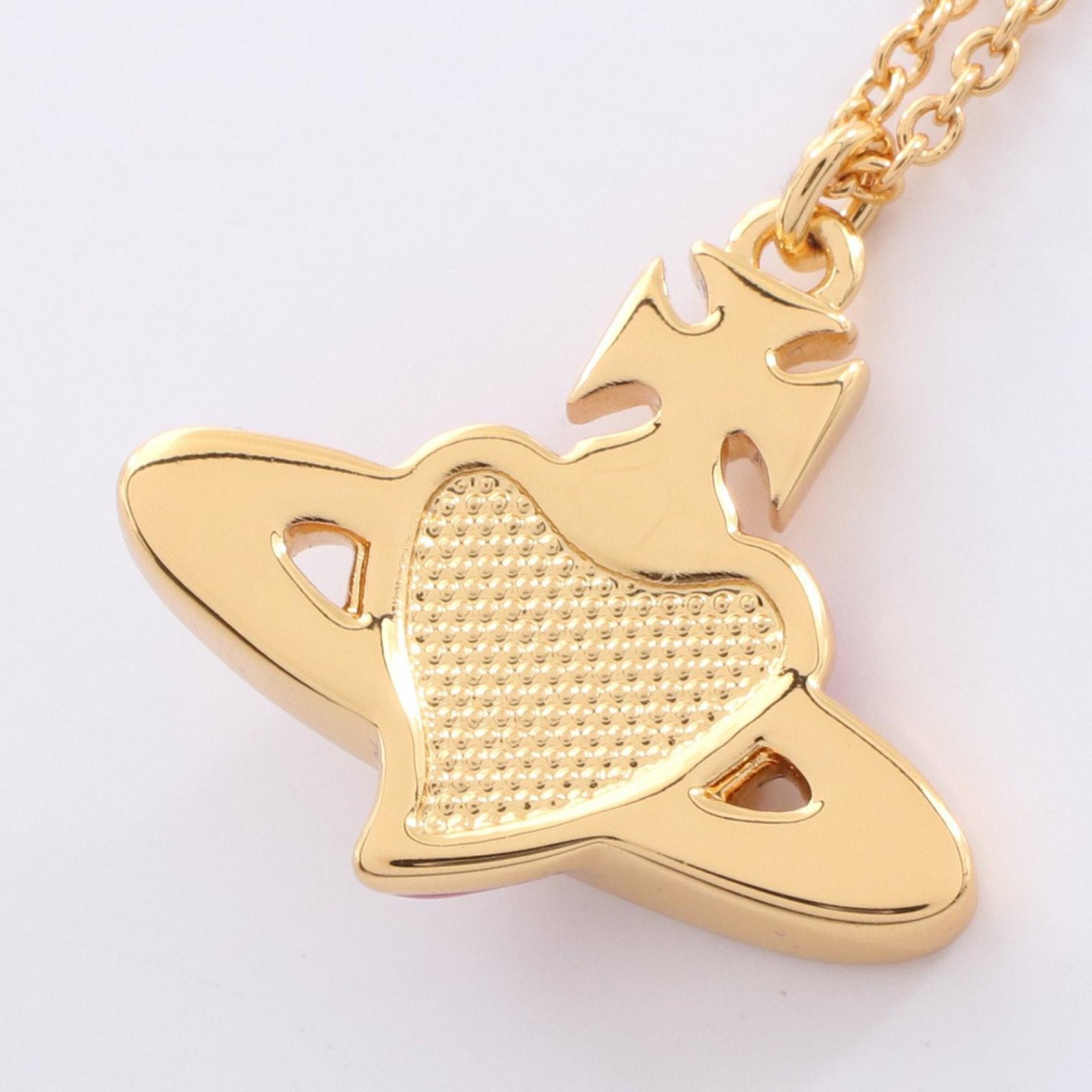 Vivienne Westwood DIAMANTE HEART Orb Necklace Pendant GP Rhinestone Pink NEW