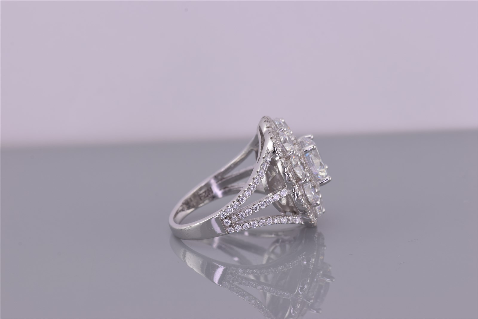 Fuzion Creation FZN Sterling Silver Cubic Zirconia Cluster Band Ring 925 Sz: 6