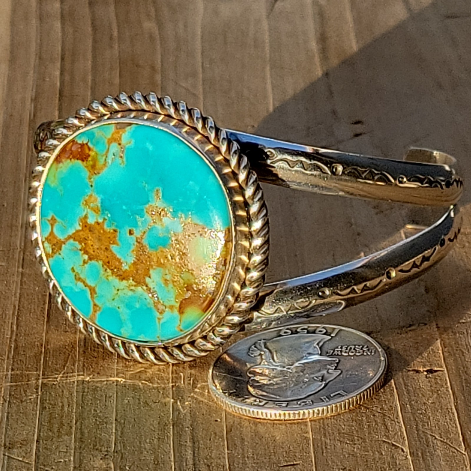 Kingman Turquoise Sterling Silver Cuff Bracelet 46.5g Signed Handmade 6 In Small