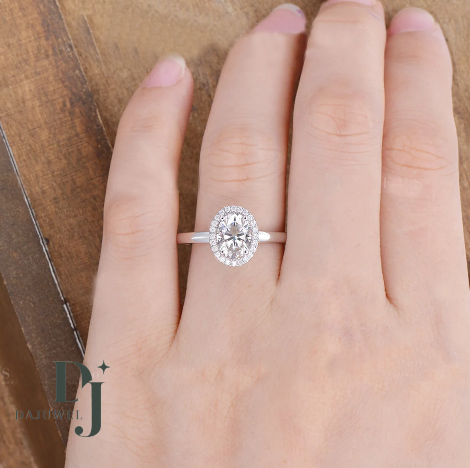 Solid 14K White Gold Moissanite Halo Engagement Ring 2.20 Carat Oval Cut For Her
