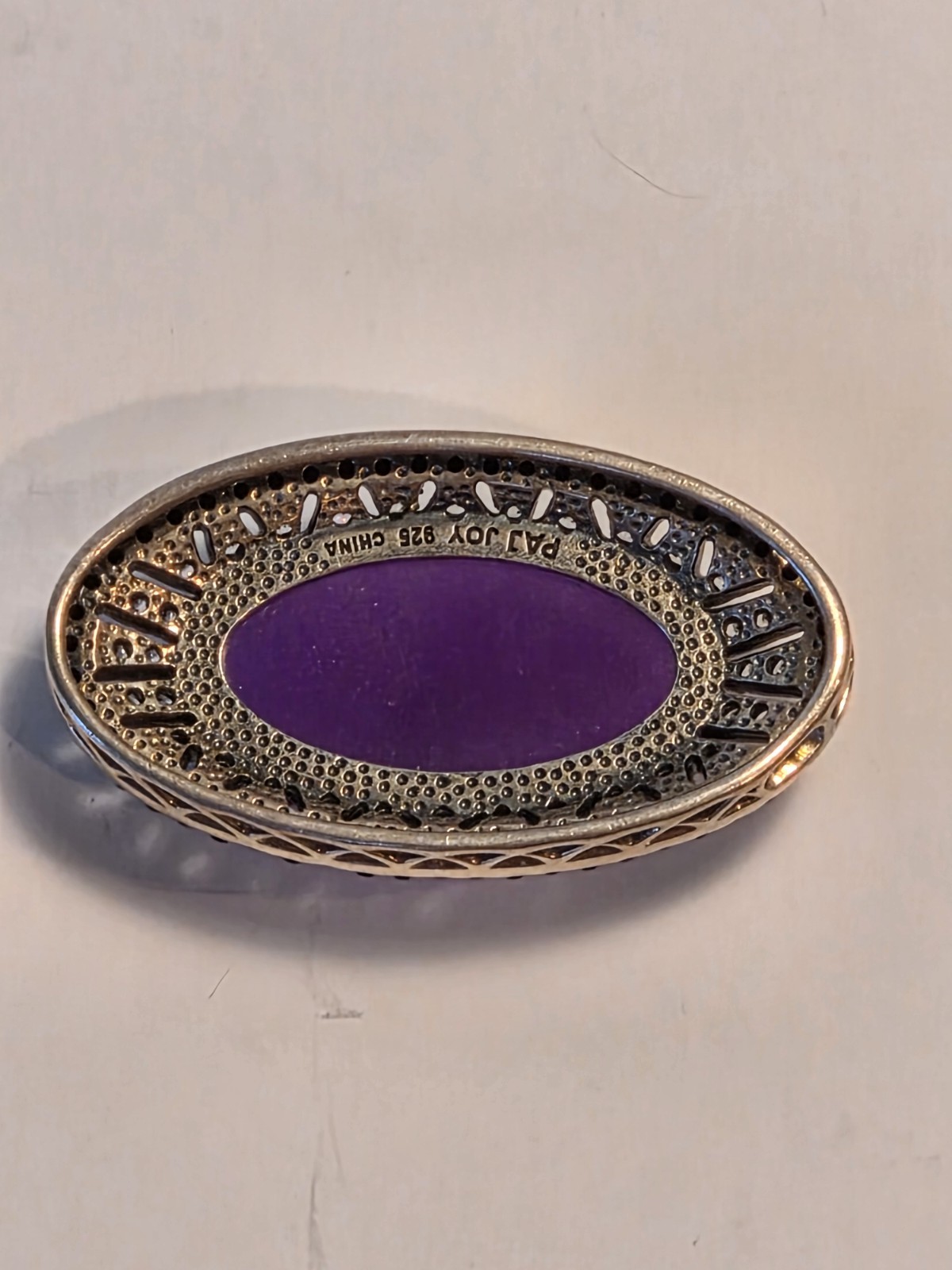 Vintage PAJ JOY 925 Sterling Silver Lavender Purple Jade Rhinestone Pendant