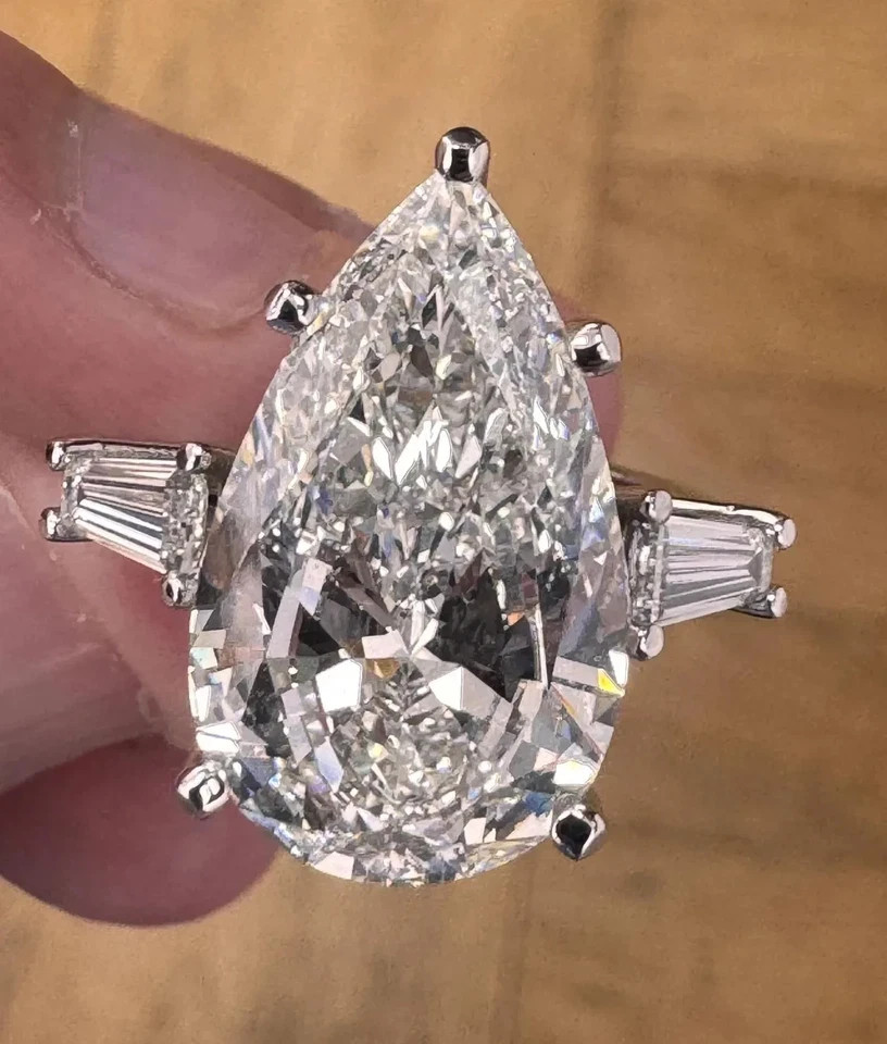 Pear Cut 4.10 Ct White Moissanite Anniversary Wedding Ring 925 Sterling Silver