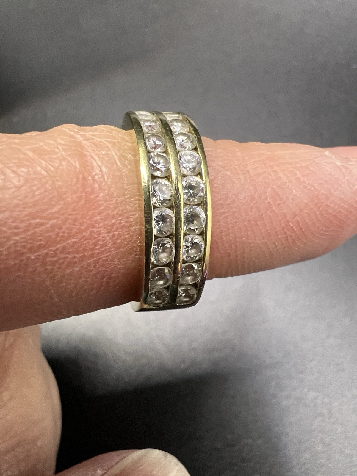 Solid 10kt Gold and CZ Stamped Double Row Half Eternity Band Ring Size 5.5