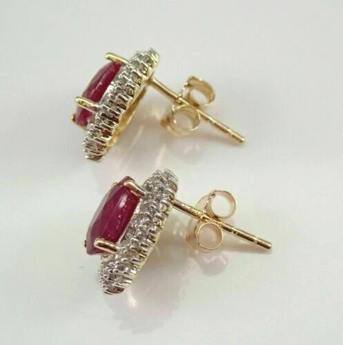 2Ct Oval L ab Created Red Ruby Diamond Stud Earrings 14k Yellow Gold Plated