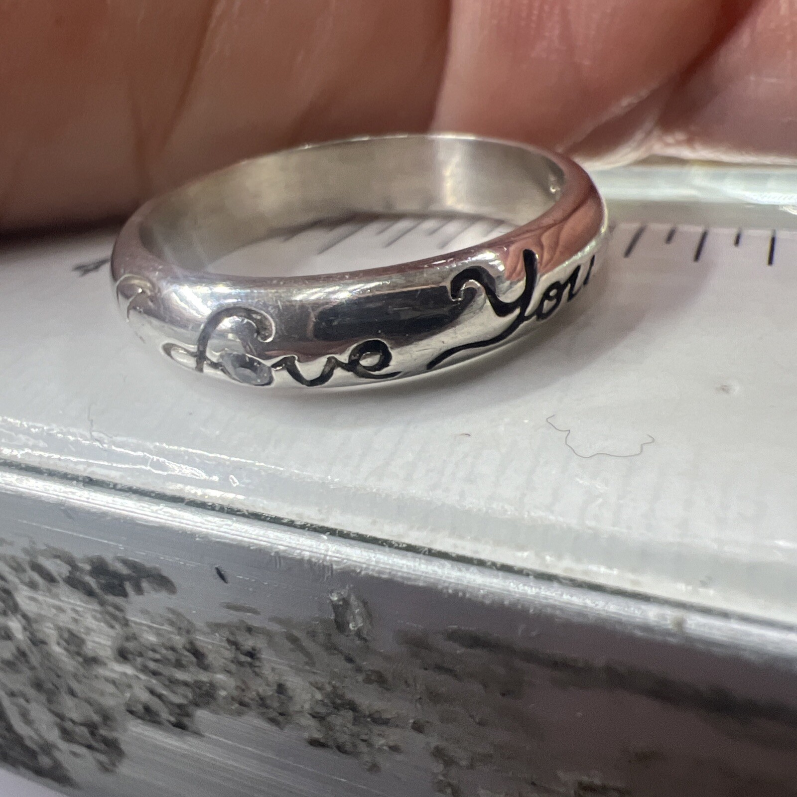 I Love You Ring Solid Sterling Silver 925 5mm Size 9 One CZ Stone