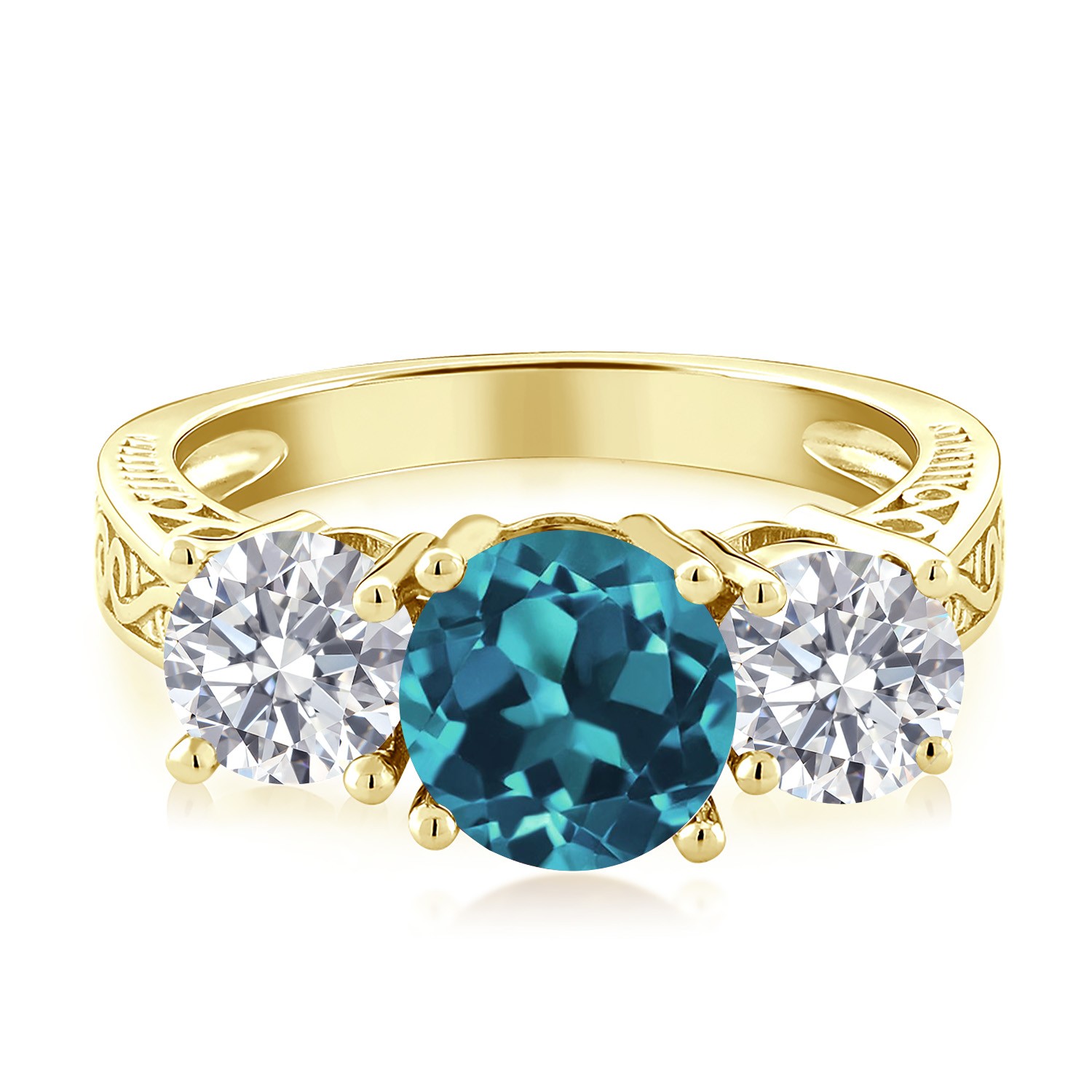 18K Yellow Gold Plated Silver London Blue Topaz and Lab Grown Diamond