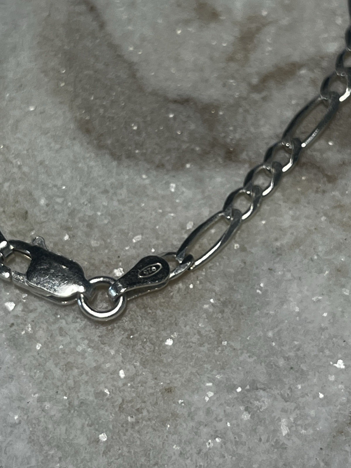 925 Sterling Silver Figaro Chain Bracelet 7 in Lobster Clasp Signed