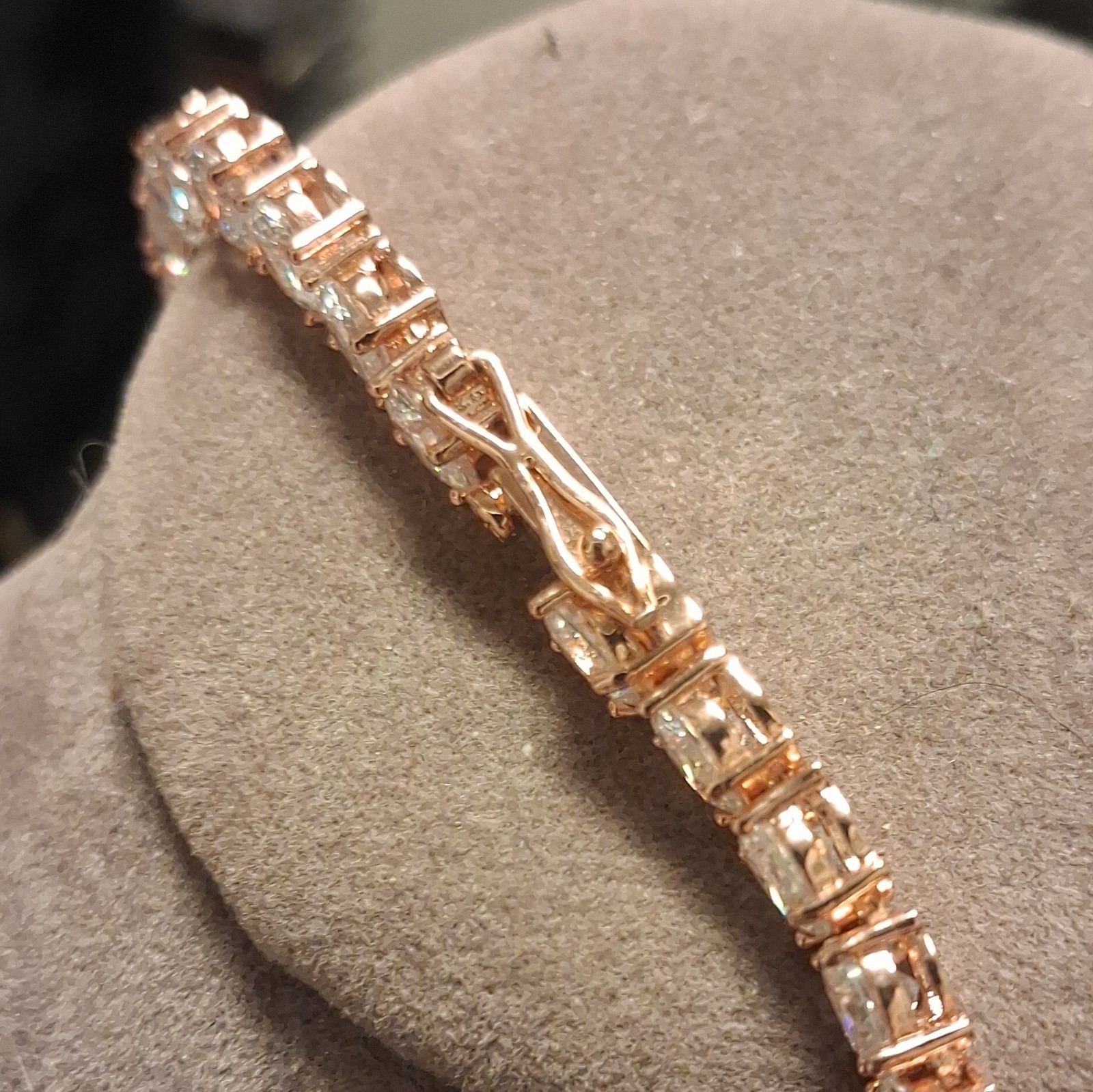 Rose Gold Plated Tennis Chain Necklace Round Simulated CZ Rhinestone Prong Set