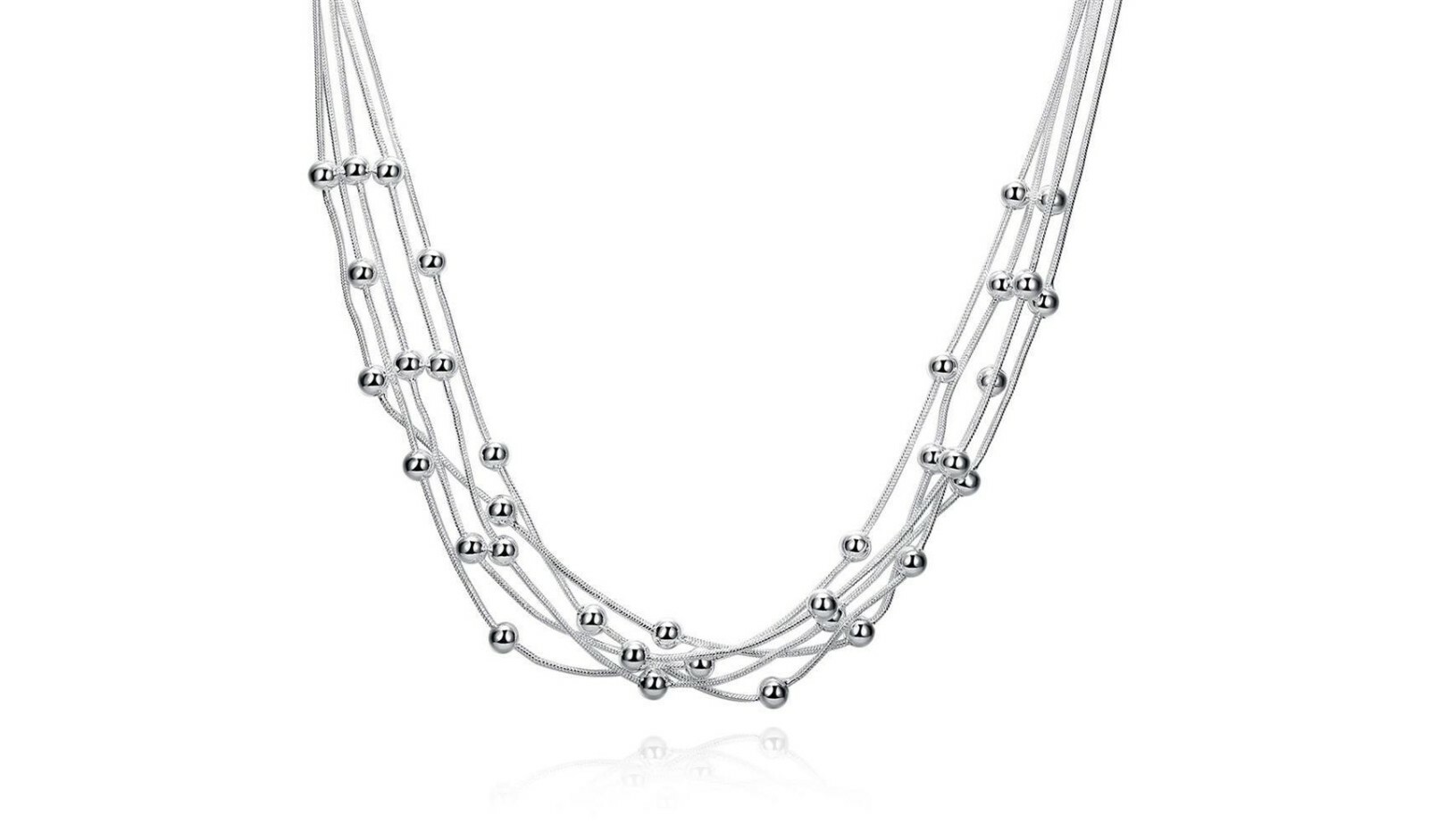 Women’s Sterling Silver 18″ Multi Row Snake Chain Ball Bead Necklace