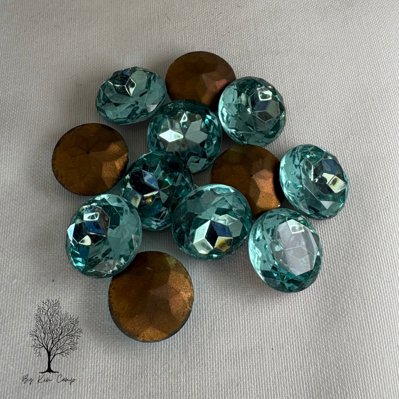 Vintage Czech NOS 20mm Aquamarine Glass Rhinestones Gold Foil Back Lot of 12