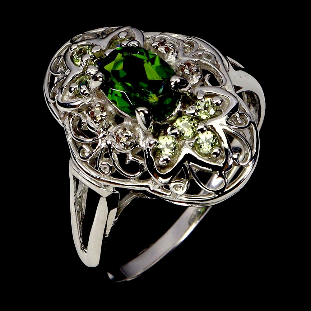 925 Sterling Silver Ring Oval Emerald 7x5mm Peridot Sapphire Gemstone Jewelry 8