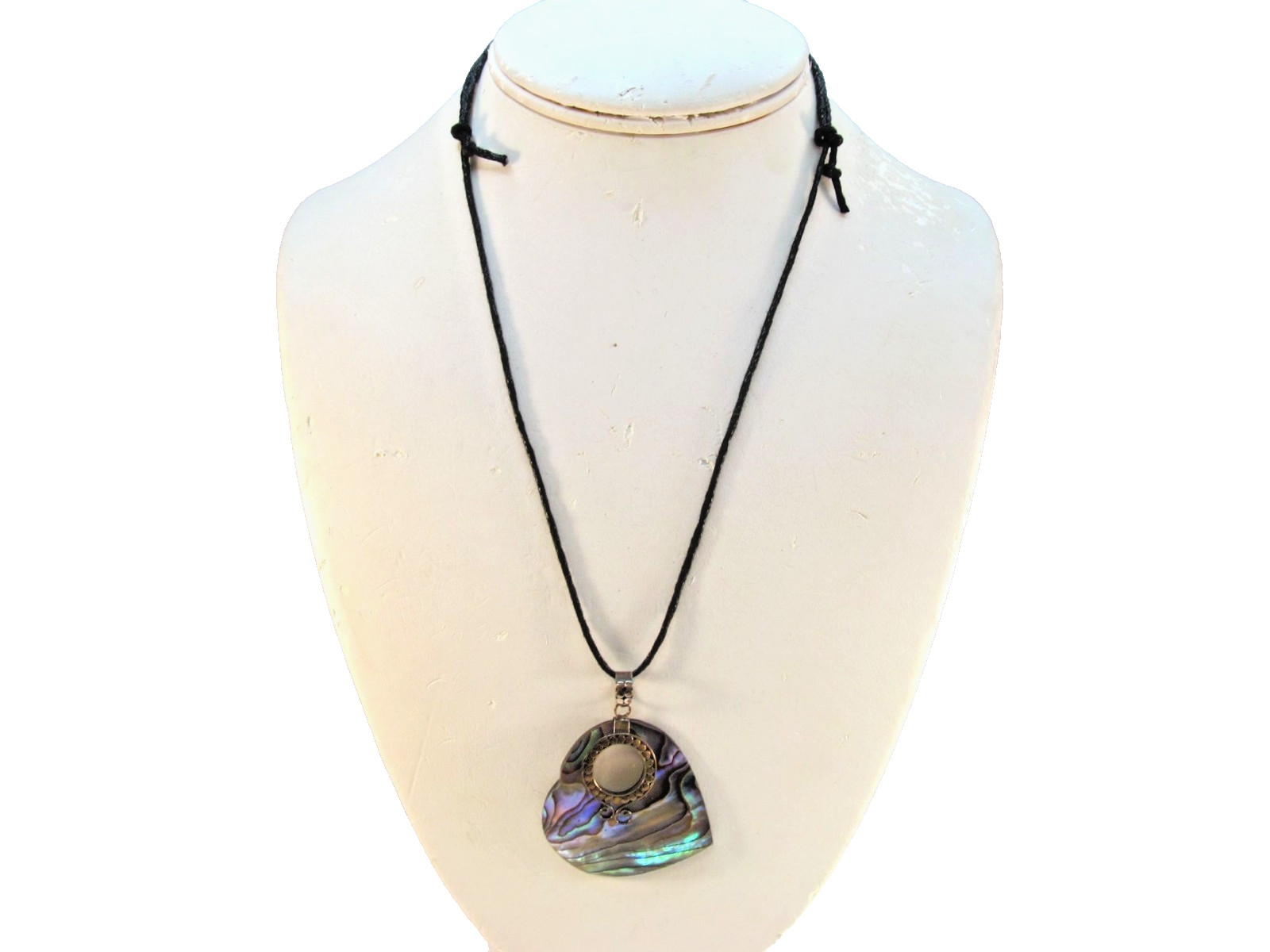 Abalone Heart Shell Sterling Silver Pendant Necklace on Adjustable Cotton Cord