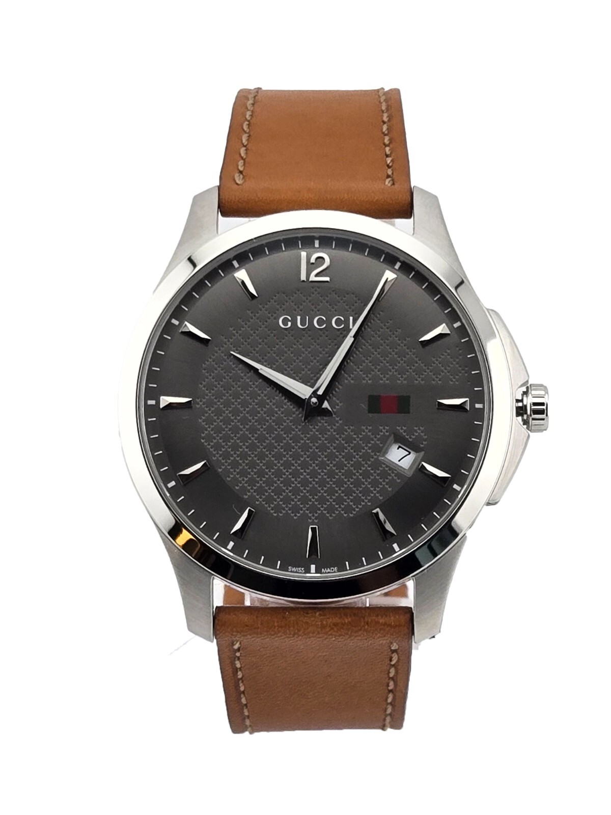 Gucci G-Timeless YA126302 Dark Gray Dial Leather Band Men’s Watch