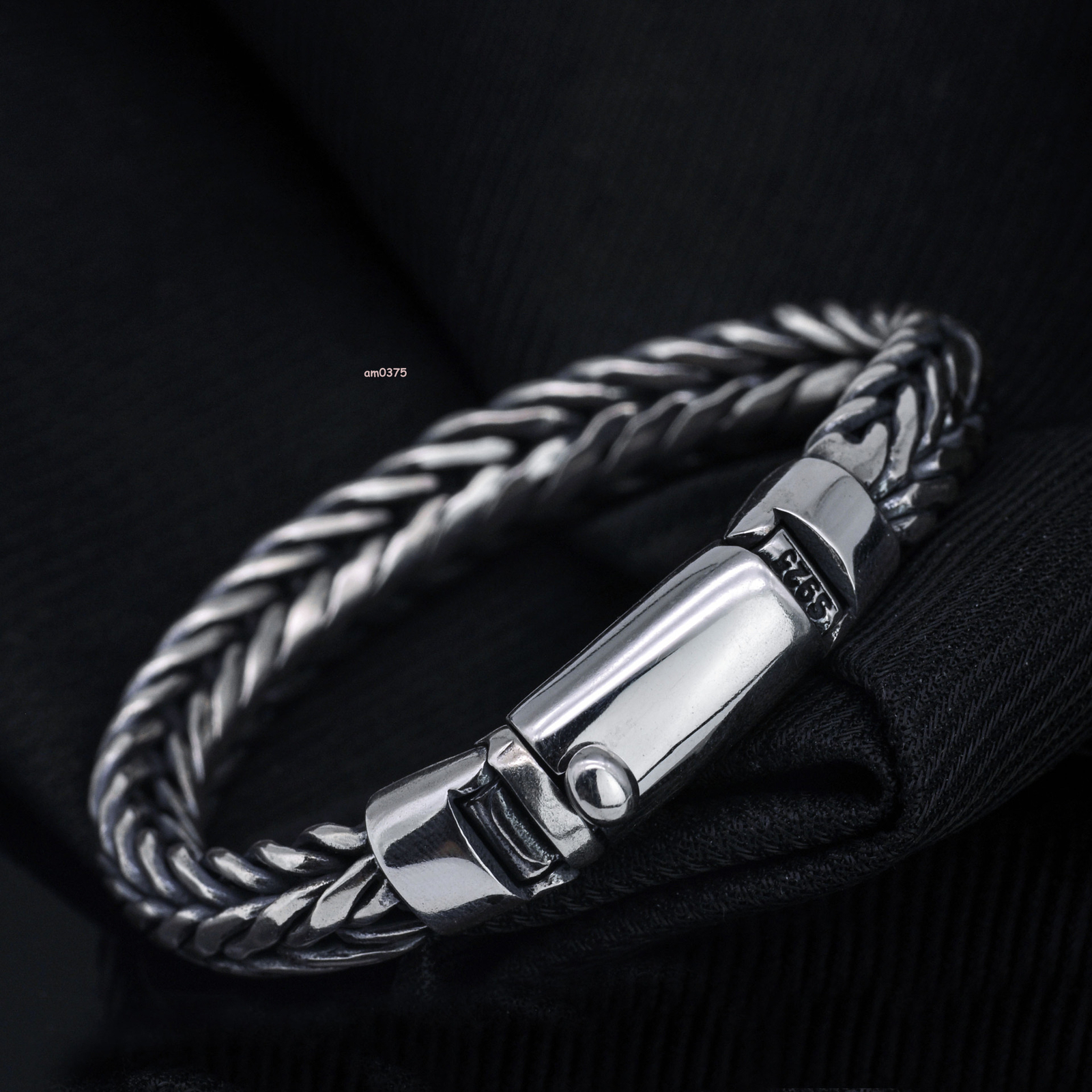 Real S925 Sterling Silver Women Man’s 9mm Width Weave Wheat Link Keel Bracelet