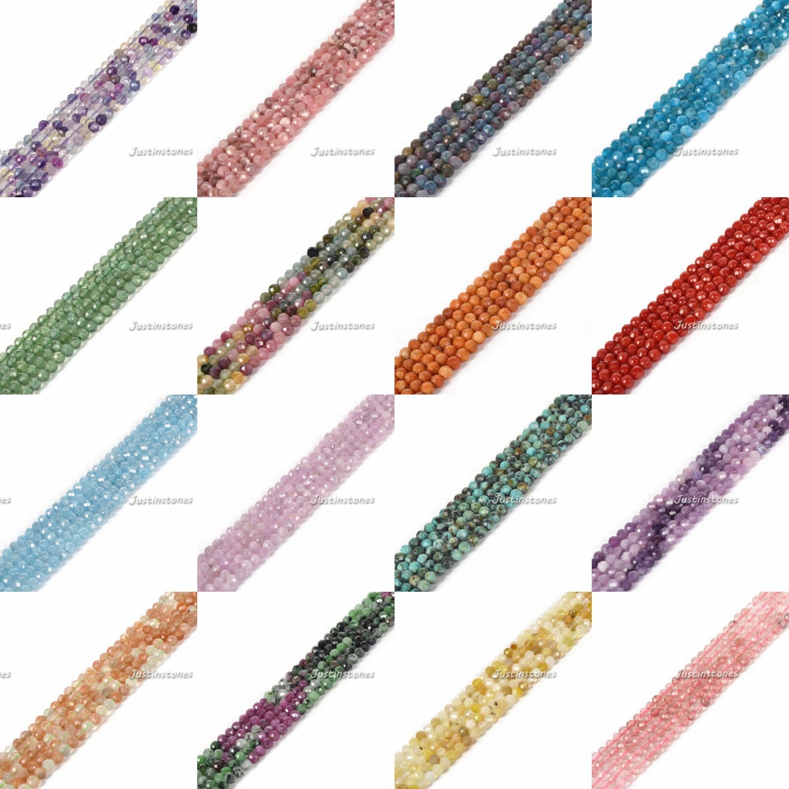 3mm to 4mm Faceted Gemstone round loose beads strand 15.5-16″ DIY Jewelry Making