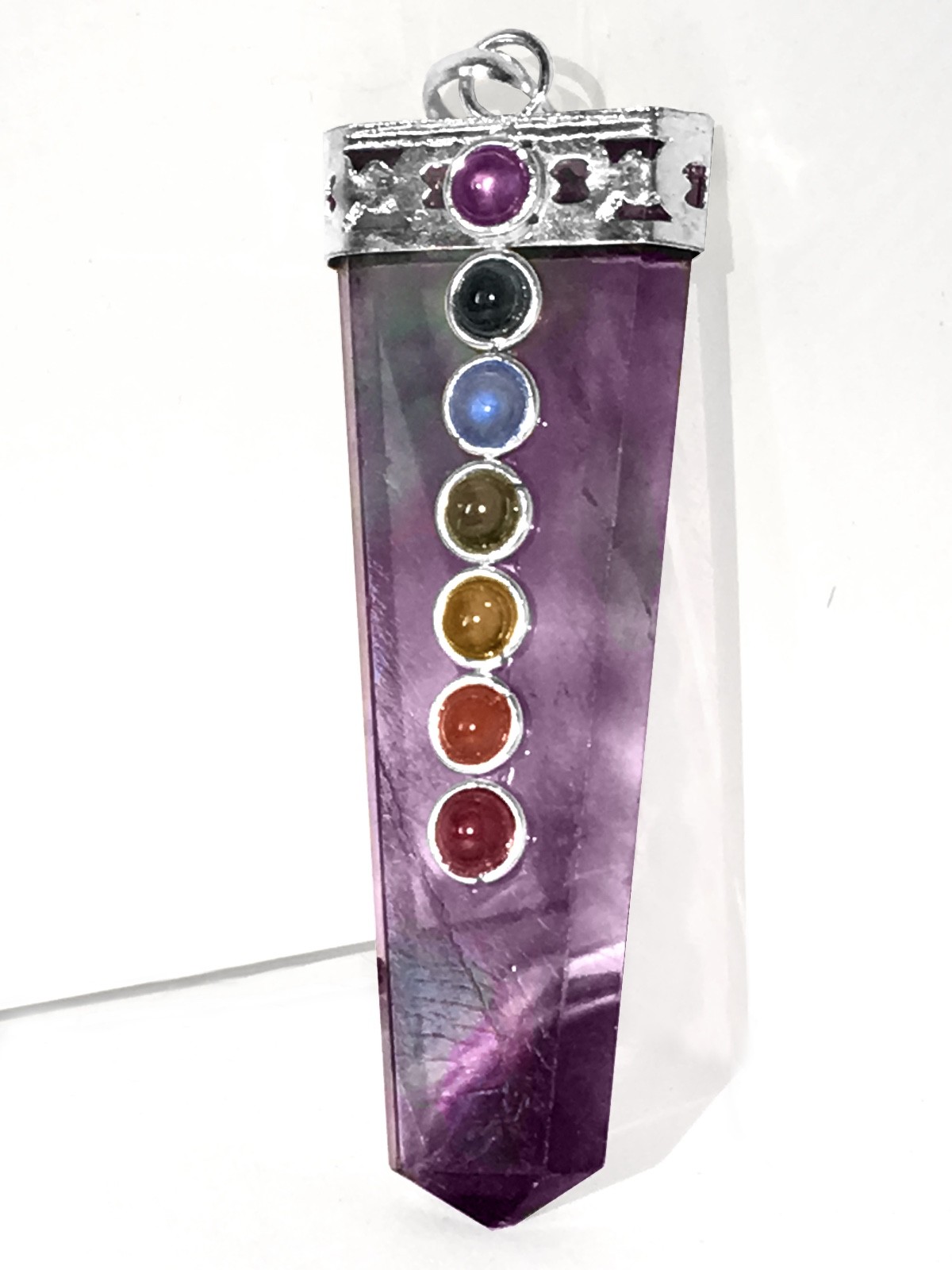 Rainbow FLUORITE 7 Chakra Pendant CHARGED Crystal Sterling Silver Necklace Reiki