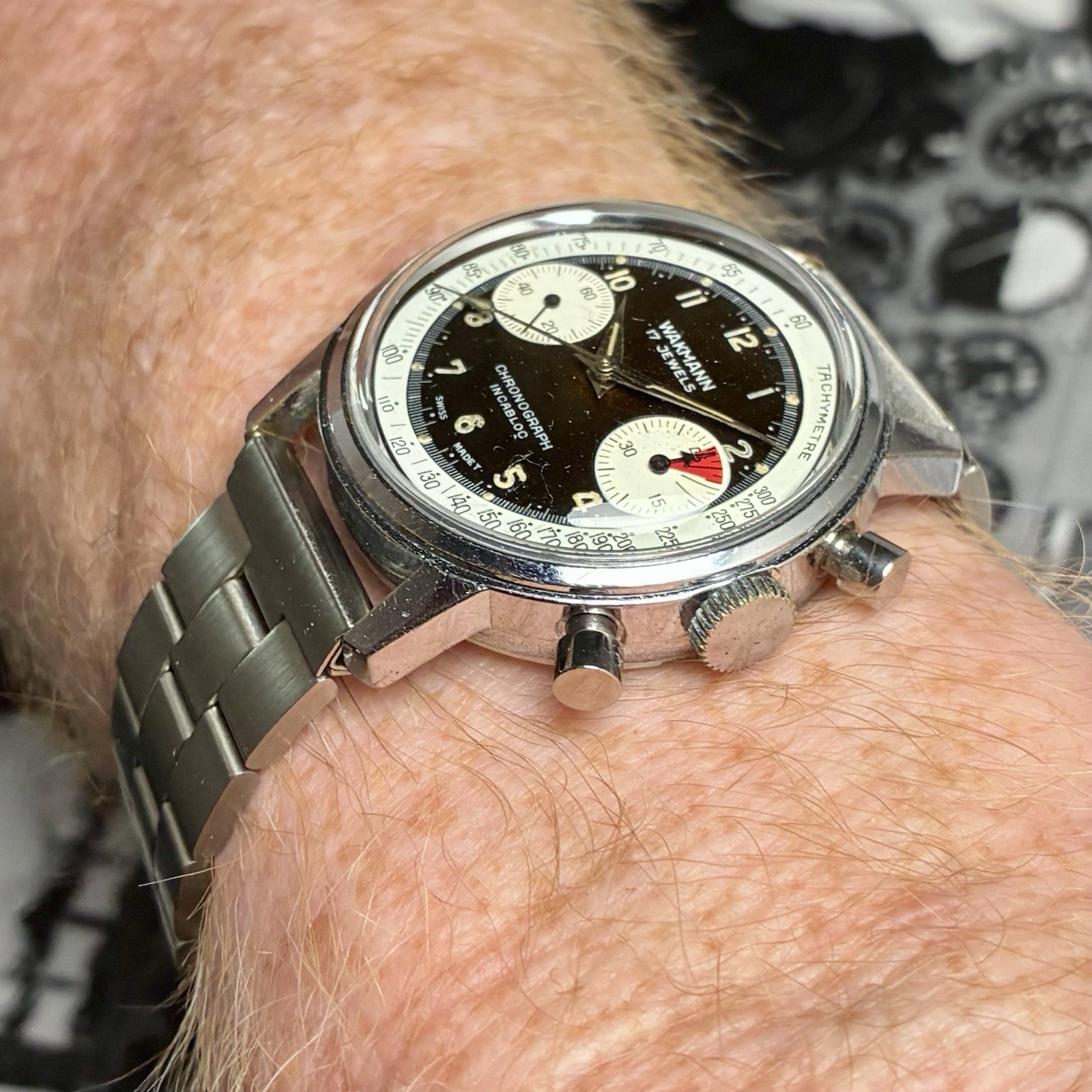 Wakmann 60s Vintage Baby Chronomat Chronograph Watch Swiss 36mm Ref 332.23 V7733