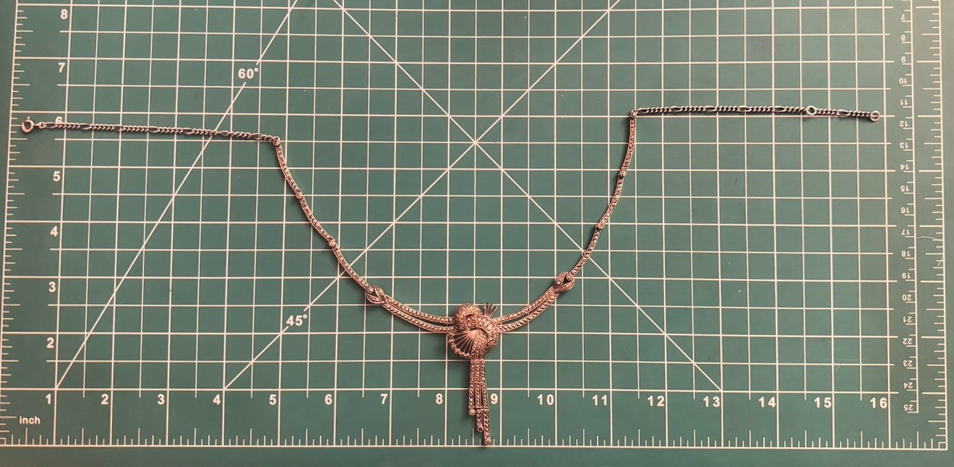 ART DECO ACI 925 STERLING SILVER KNOT NECKLACE MARCASITES #10
