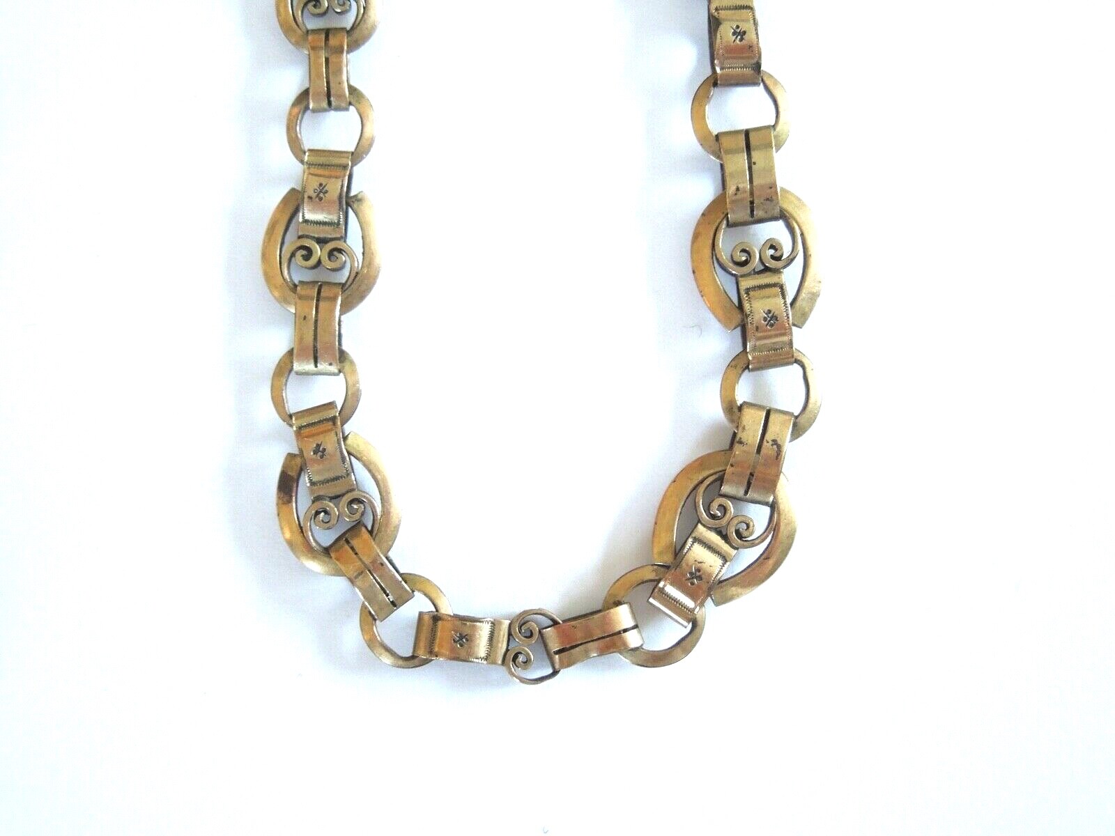 Old Gilded Hinge Watch Chain With Photo Medallion, Pendant 21.9 G/Approx. 28 Cm