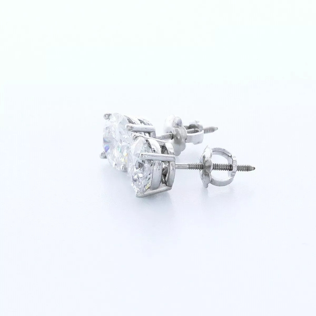 Solid 14K White Gold Stud Earrings Classic 2.75 Carat Round Natural Diamond D I1