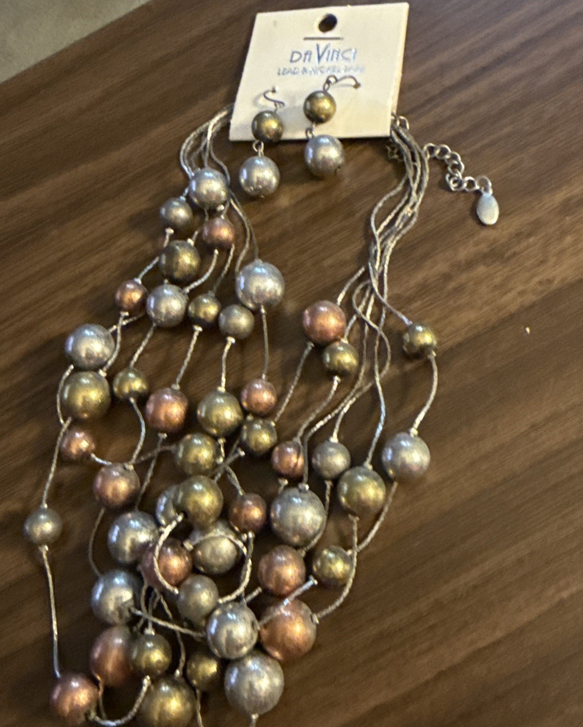 Da Vinci Lead And Nickel Free Copper Pewter Color Beaded Layered Necklace