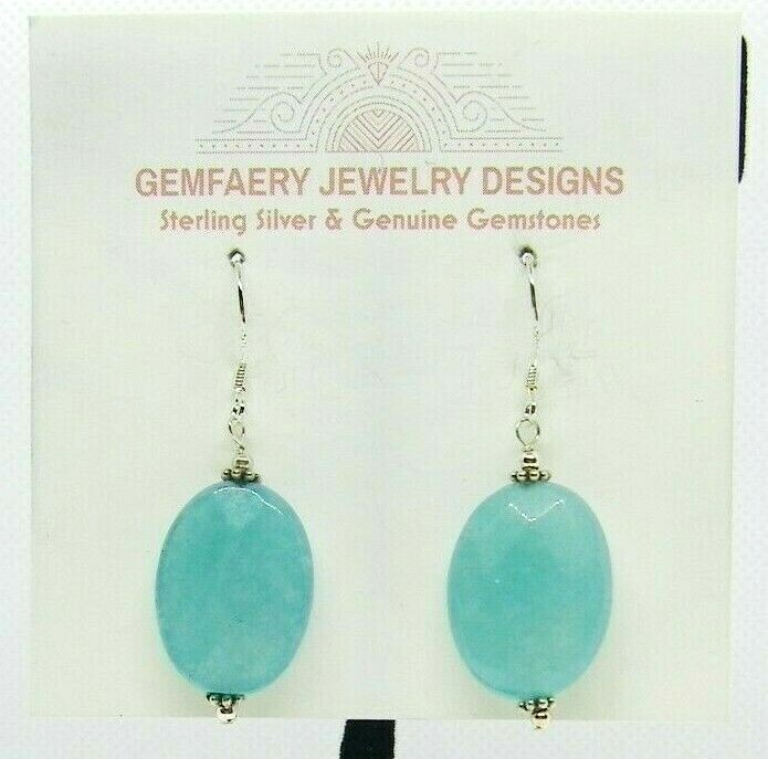 Sterling Silver Faceted BLUE AGATE Gemstone Dangle Earrings #5600…Handmade USA