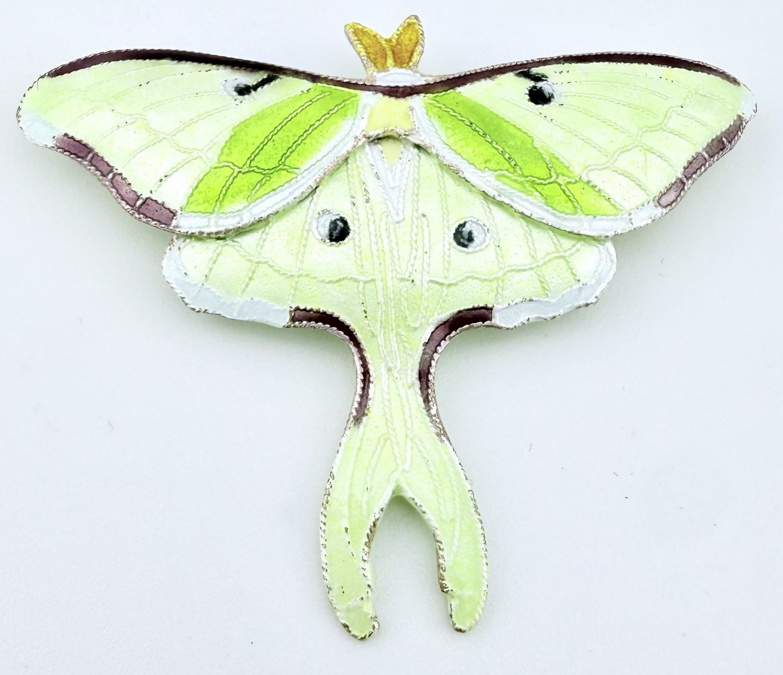 BAMBOO 925 STERLING SILVER ENAMEL LUNA MOTH BROOCH W/ BOX K177E