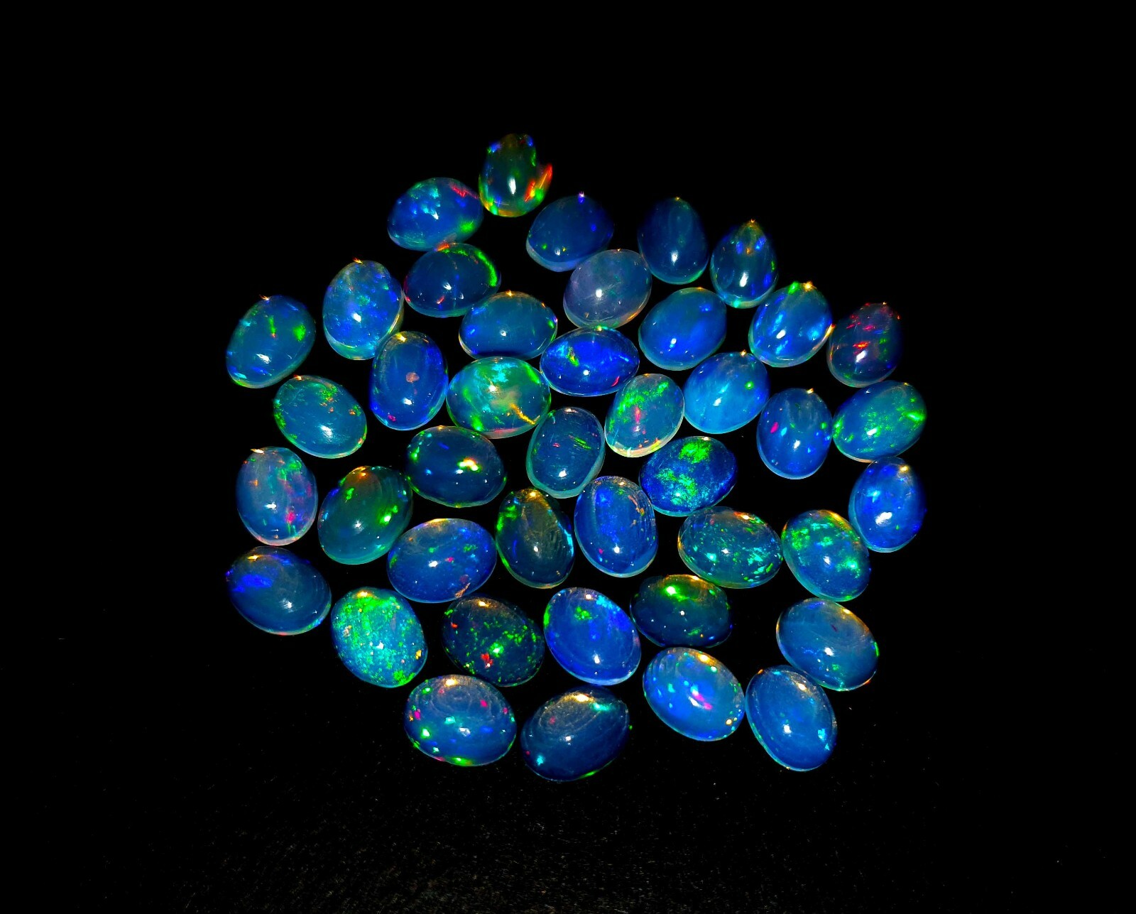 Natural Blue Fire Ethiopian Opal Oval Cabochon Gemstone Lot 13 Pcs 6*8 MM 10 CT