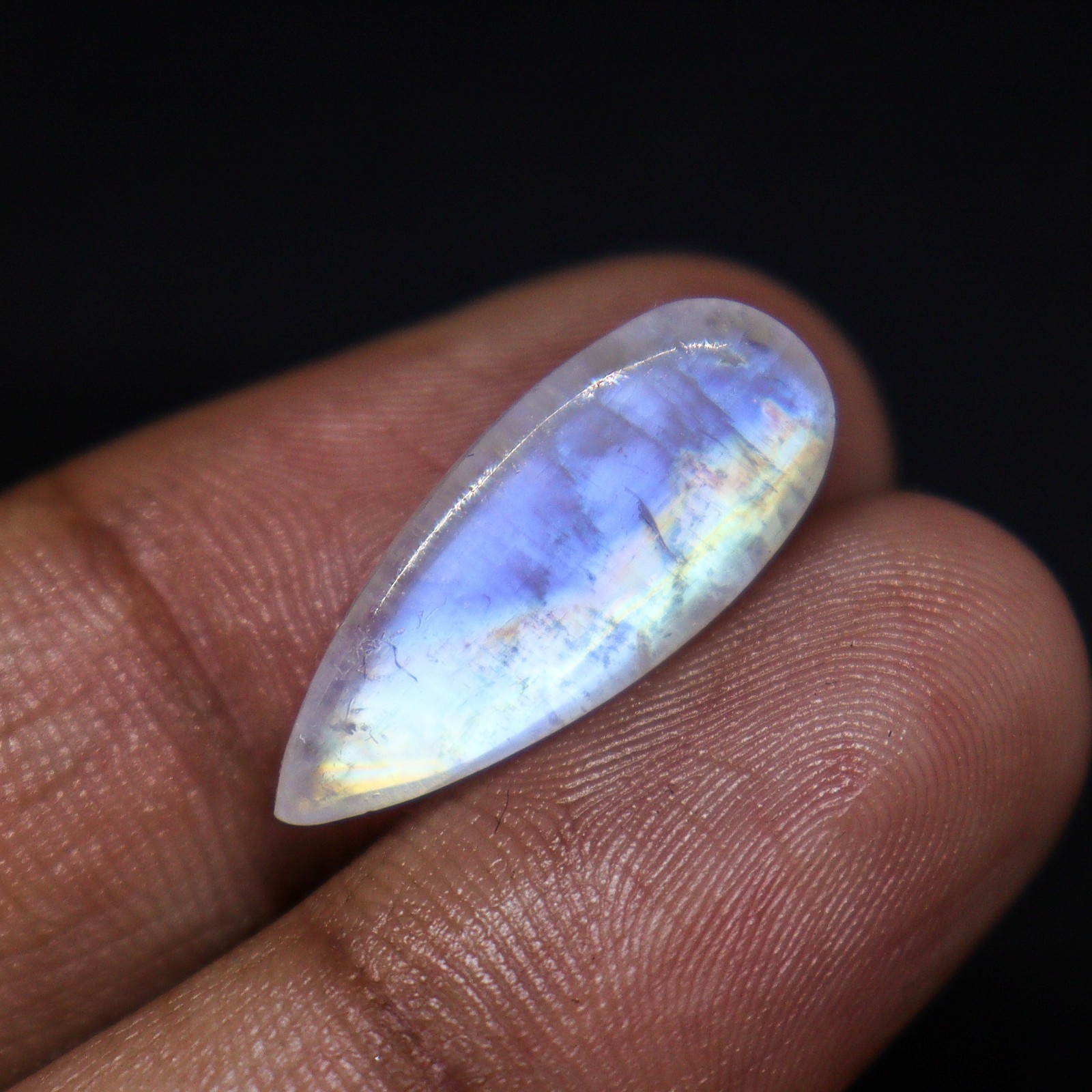 Natural Rainbow Moonstone Pear Cabochon 22×9 mm Blue Flash 11.00 Ct Gemstone