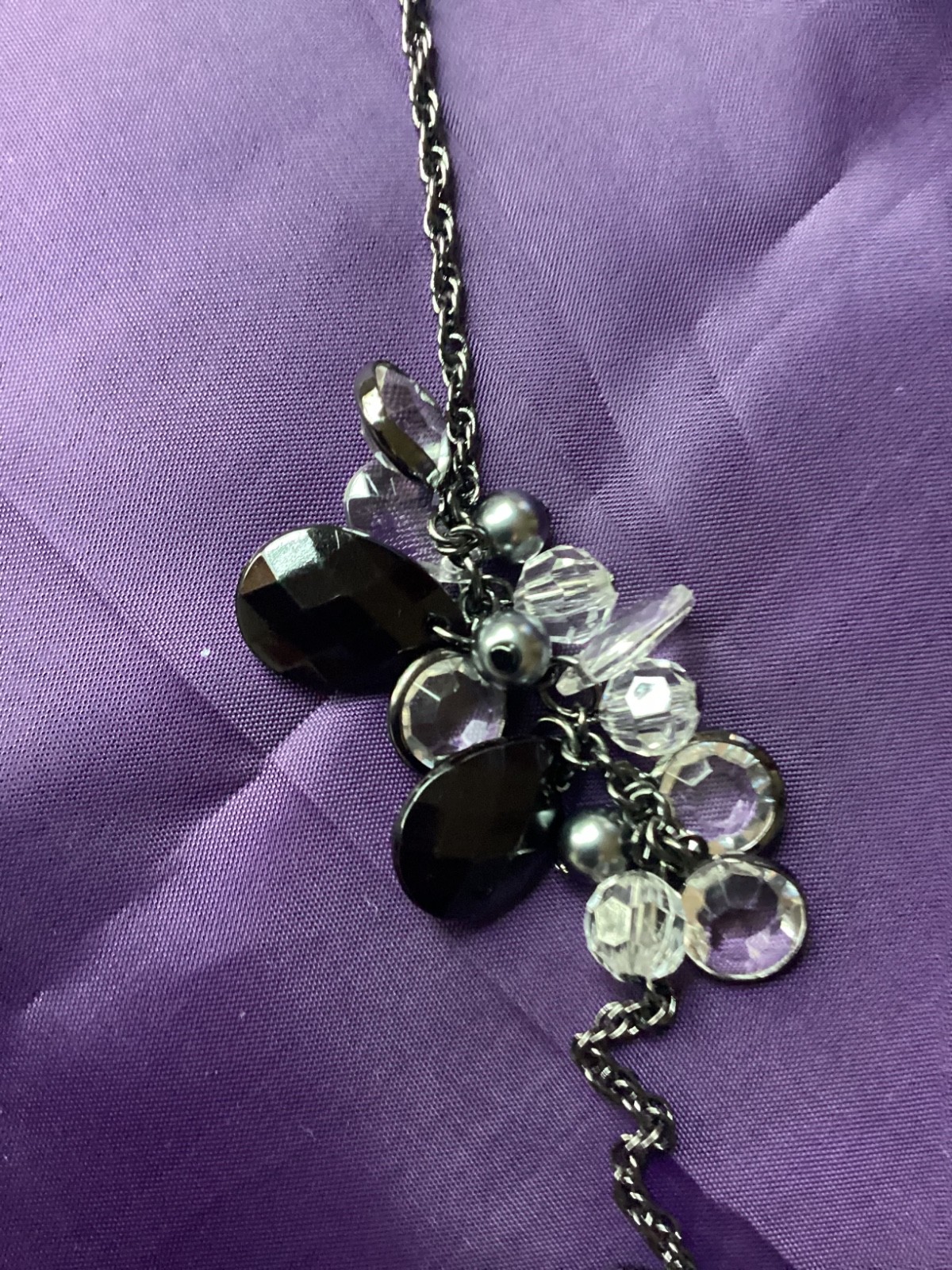 CHICO’S Additions 17 in Black Chain Necklace with Black and Crystal Beads NEW