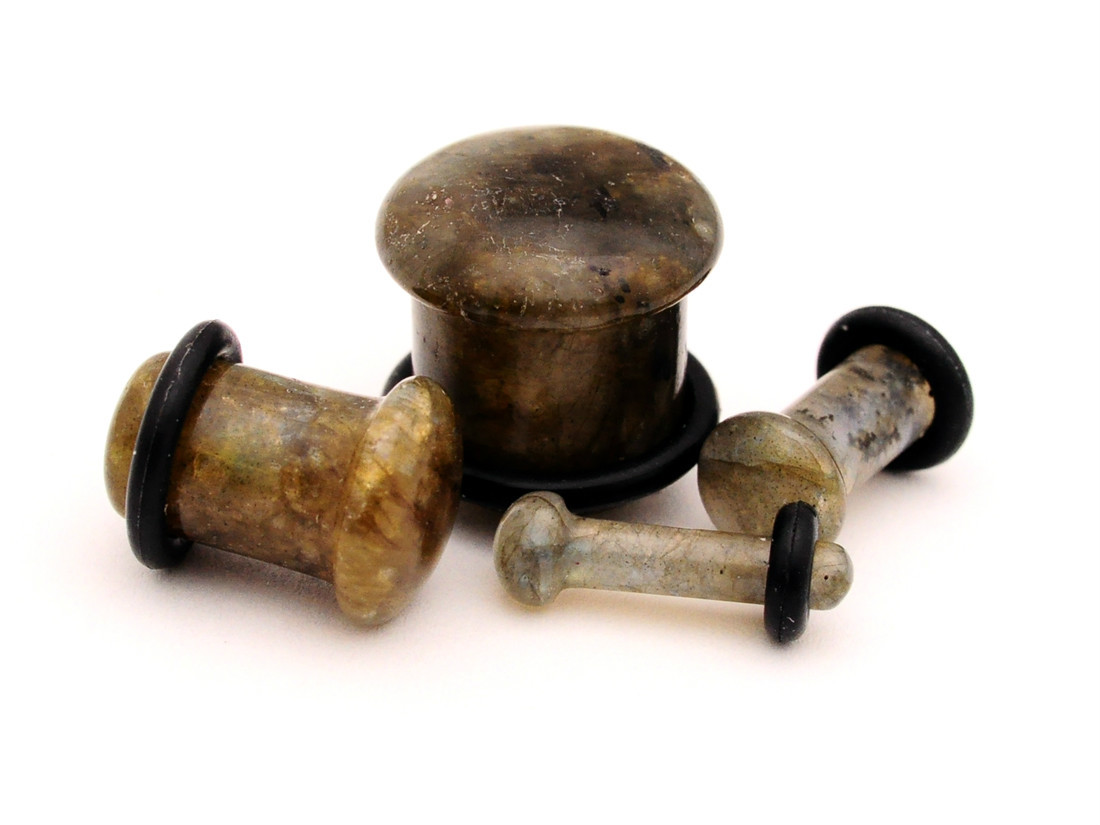 Pair of SINGLE FLARE Labradorite Stone Plugs organic gauges PICK SIZE