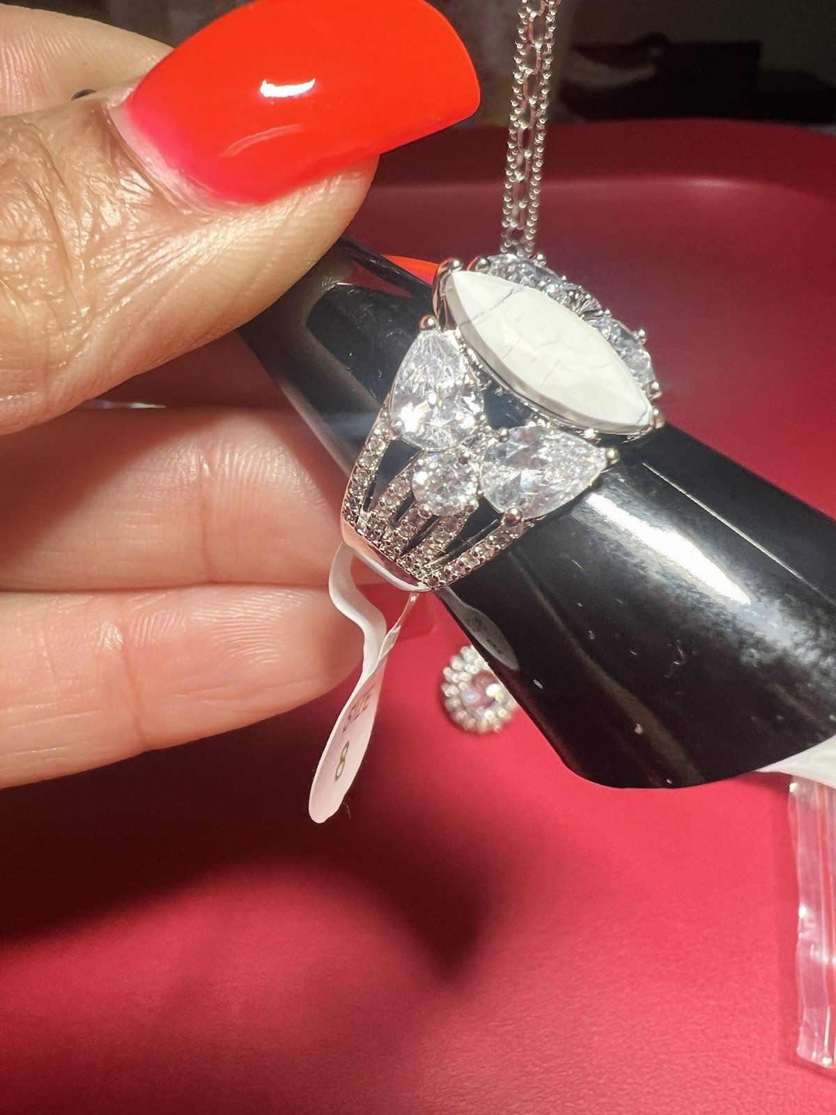 Bomb Party Harmonic Bliss Ring Howlite Magnesite On Rhodium Sz8