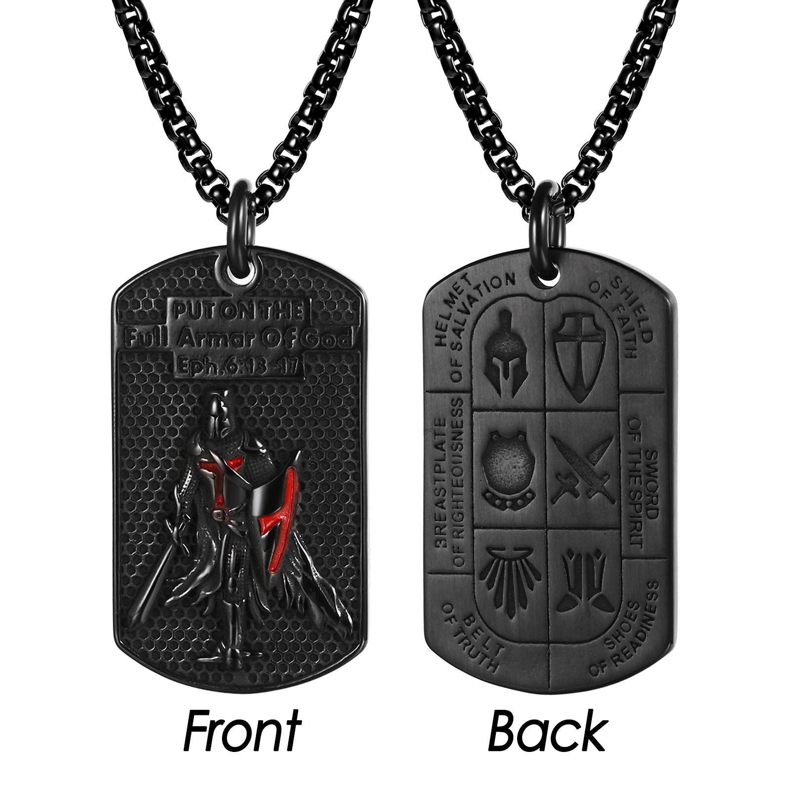 Men’s Knight Templar Armor of God Necklace Ephesians 6:13-17 Red Cross Pendant