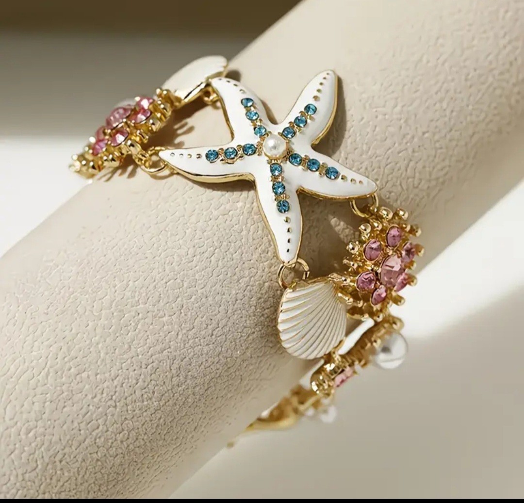 Seashell Starfish Bracelet Pearls Nautical Beach Themed Jewelry