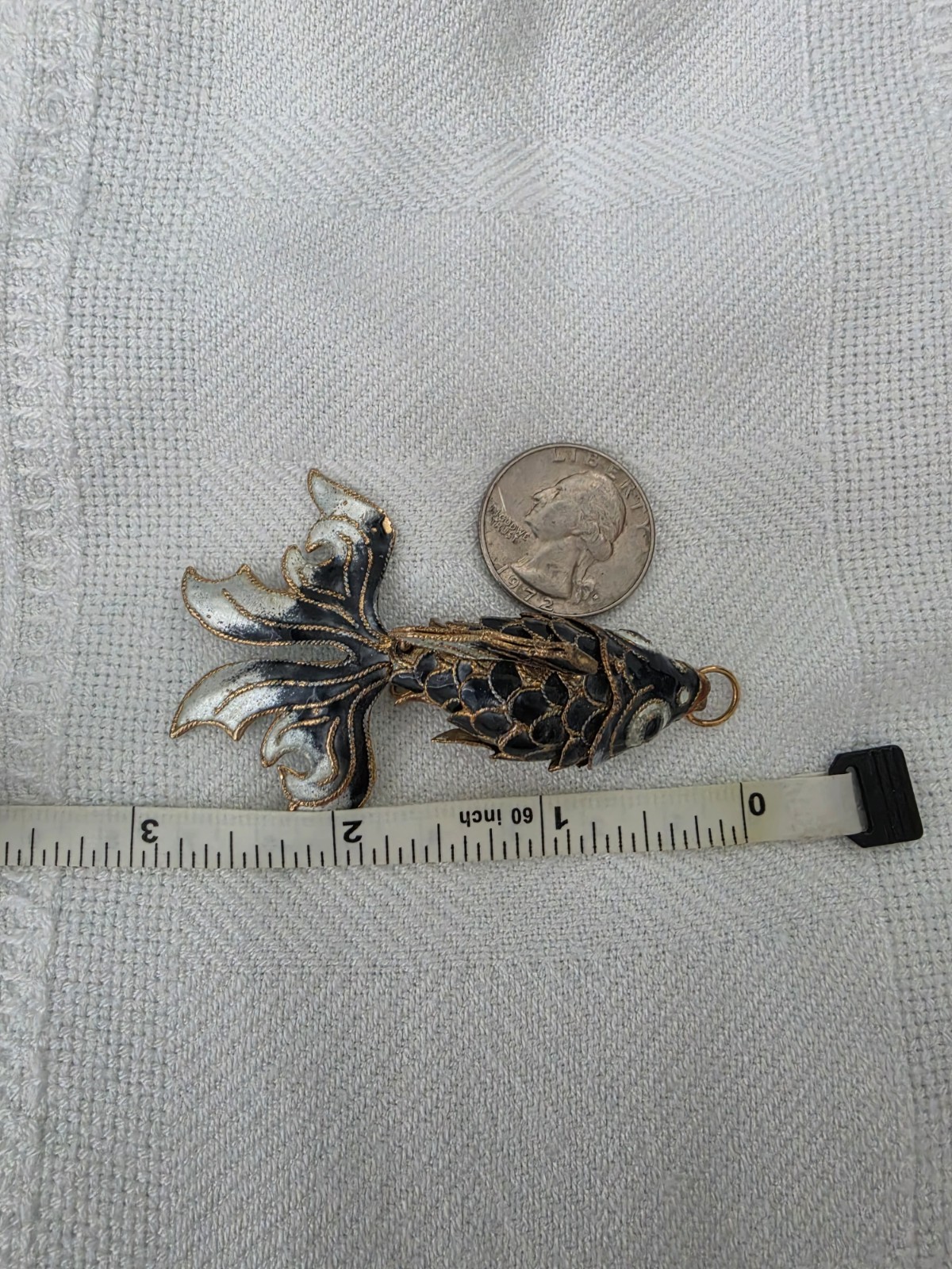 Vintage Articulated Blue Goldfish Beta Koi Fish Cloisonné Pendant- Good Cond.